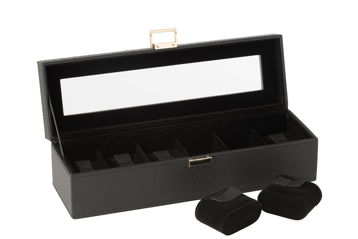 Steel box 6 compartments faux leather black