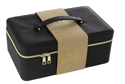 Rectangular cosmetic box + mirror faux leather black