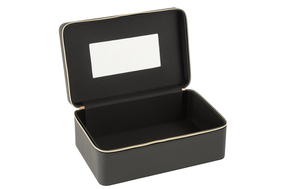 Rectangular cosmetic box + mirror faux leather black