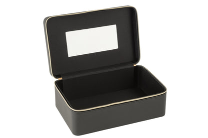 Rectangular cosmetic box + mirror faux leather black