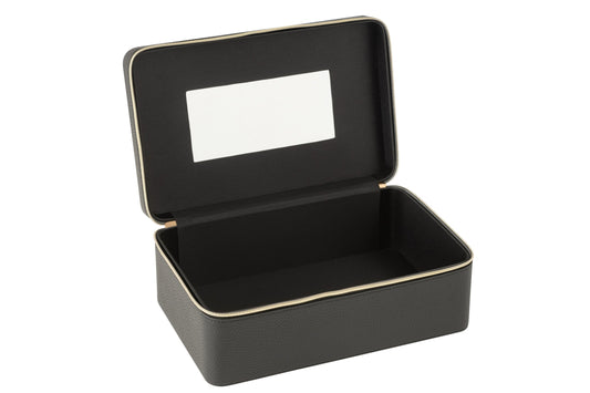 Rectangular cosmetic box + mirror faux leather black