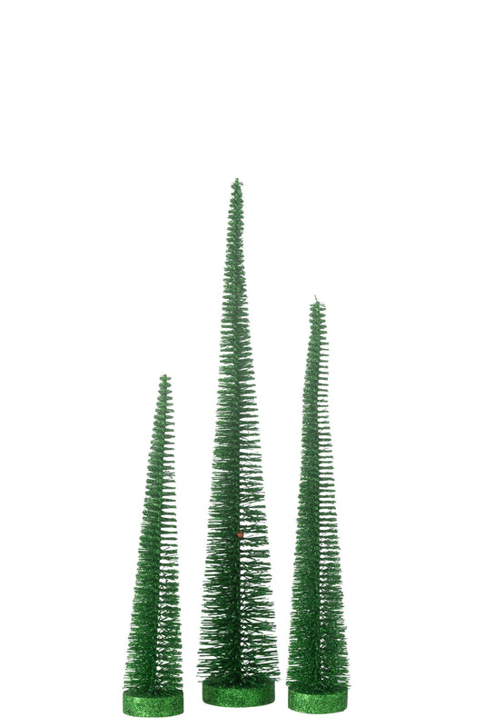Box Of 3 Christmas Tree Deco Glitters Plastic Green