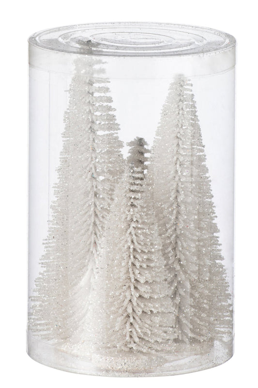 Box Of 4 Christmas Tree Deco Glitters Plastic White