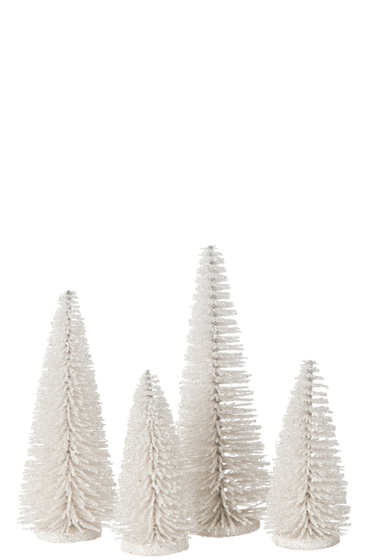 Box Of 4 Christmas Tree Deco Glitters Plastic White