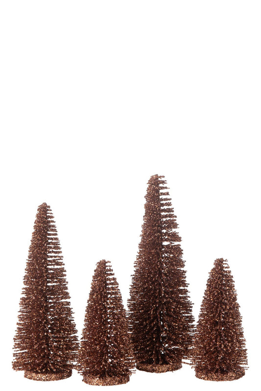 Box Of 4 Christmas Tree Deco Glitters Plastic Brown