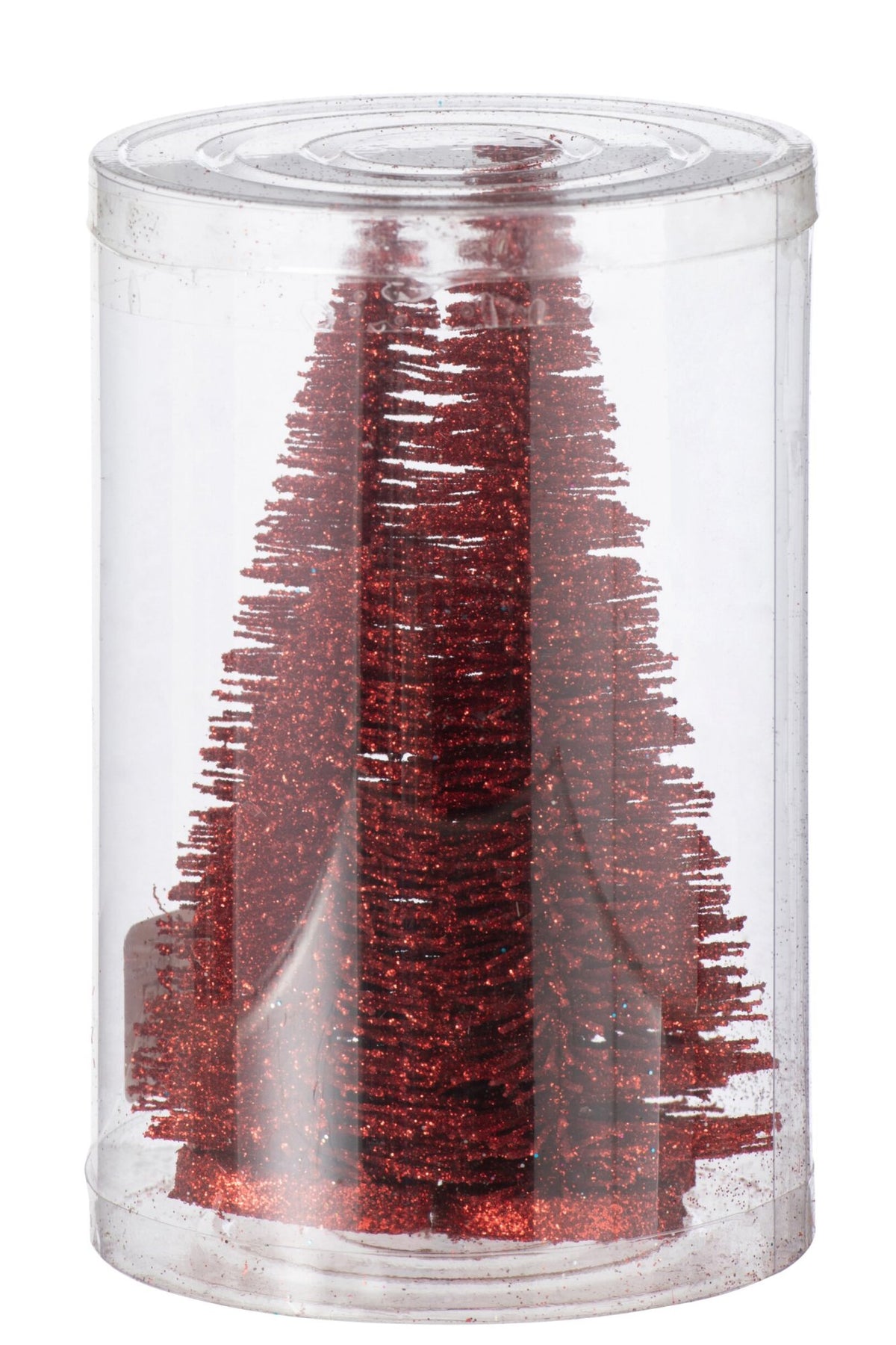 Box Of 4 Christmas Tree Deco Glitters Plastic Red