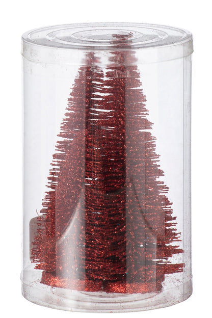 Box Of 4 Christmas Tree Deco Glitters Plastic Red