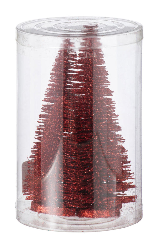 Box Of 4 Christmas Tree Deco Glitters Plastic Red