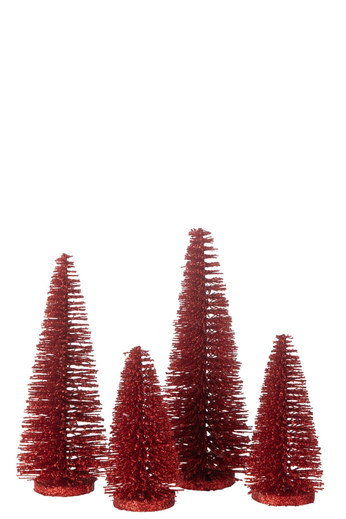 Box Of 4 Christmas Tree Deco Glitters Plastic Red