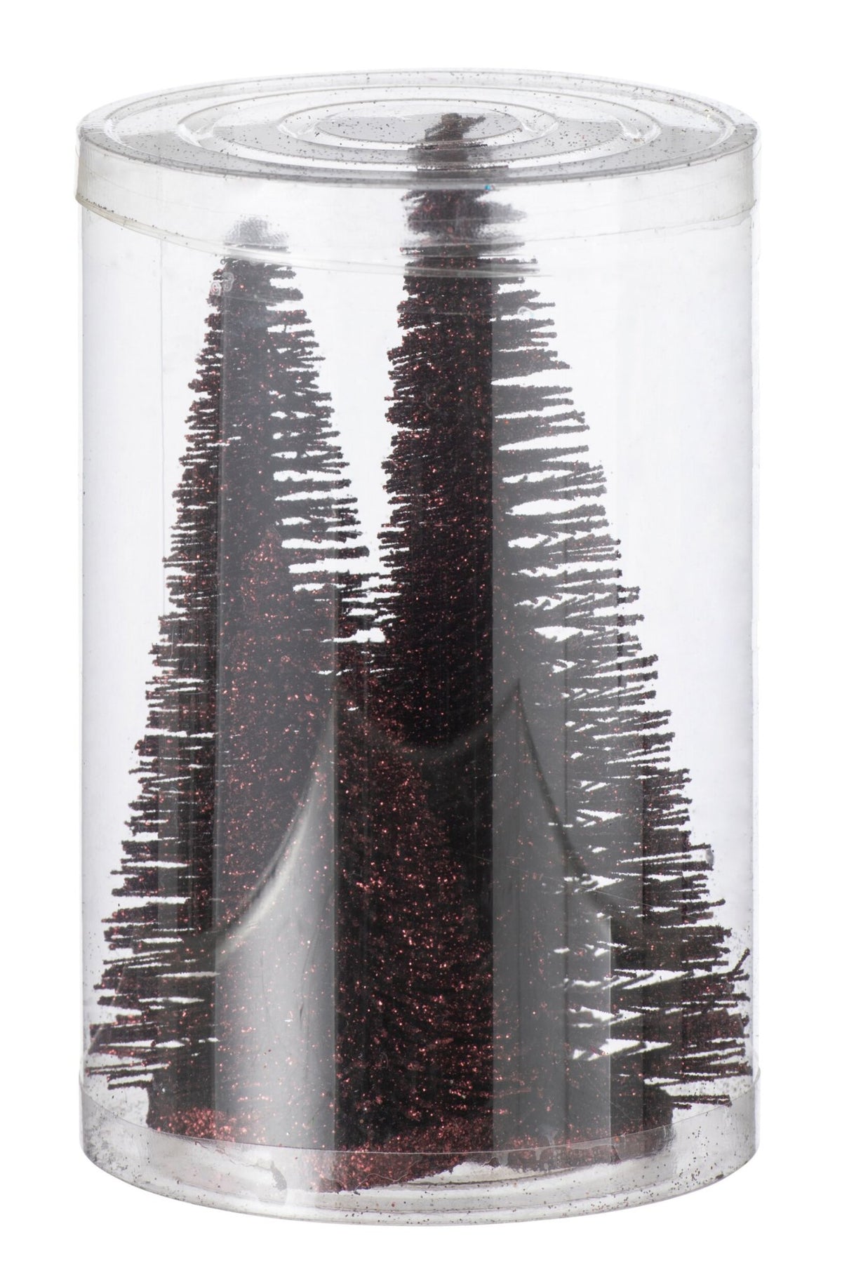 Box Of 4 Christmas Tree Deco Glitters Plastic Burgundy