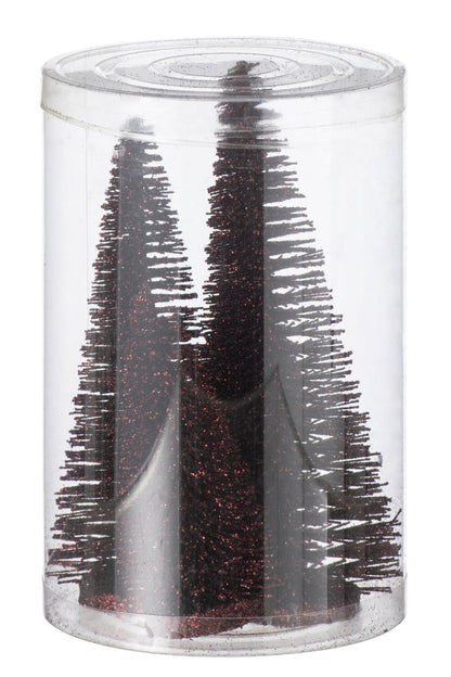 Box Of 4 Christmas Tree Deco Glitters Plastic Burgundy