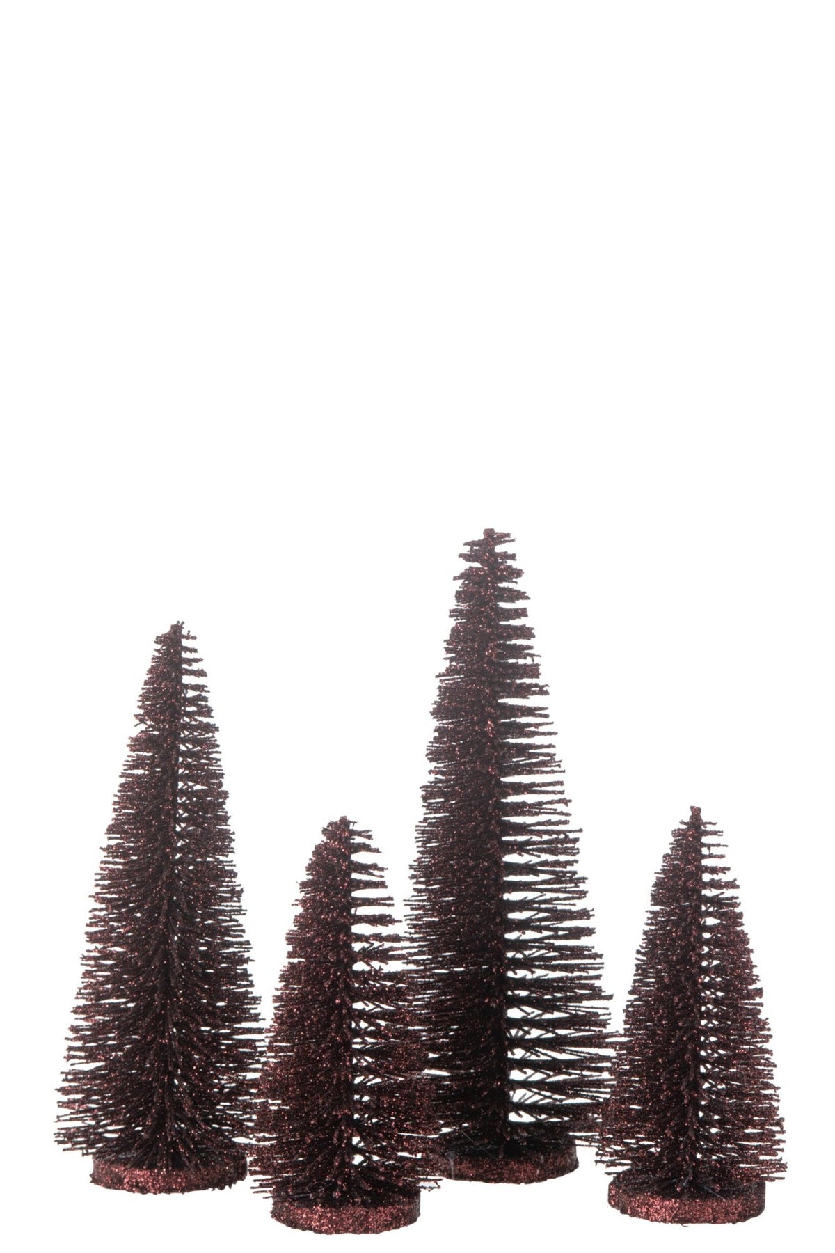Box Of 4 Christmas Tree Deco Glitters Plastic Burgundy