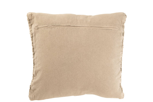 Cushion Knitted+Braid Cotton Washed Beige