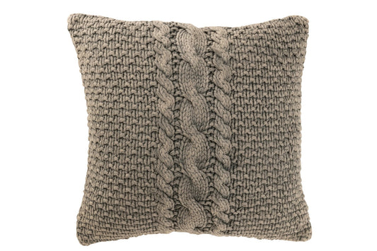 Cushion Knitted+Braid Cotton Washed Grey
