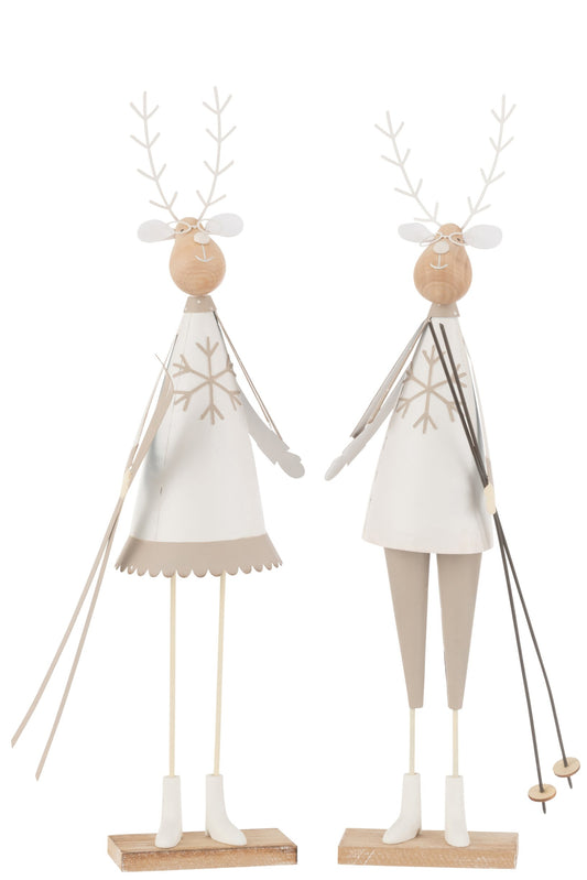 Reindeer Deco Boy/Girl Metal/Wood White/Beige Large Assortment Of 2