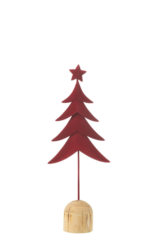 Christmas Tree On Foot+Star Metal/Wood Red Small