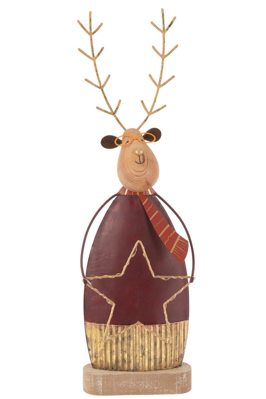 Reindeer Deco+Scarf/Glasses LED Metal Rust/Gold Large