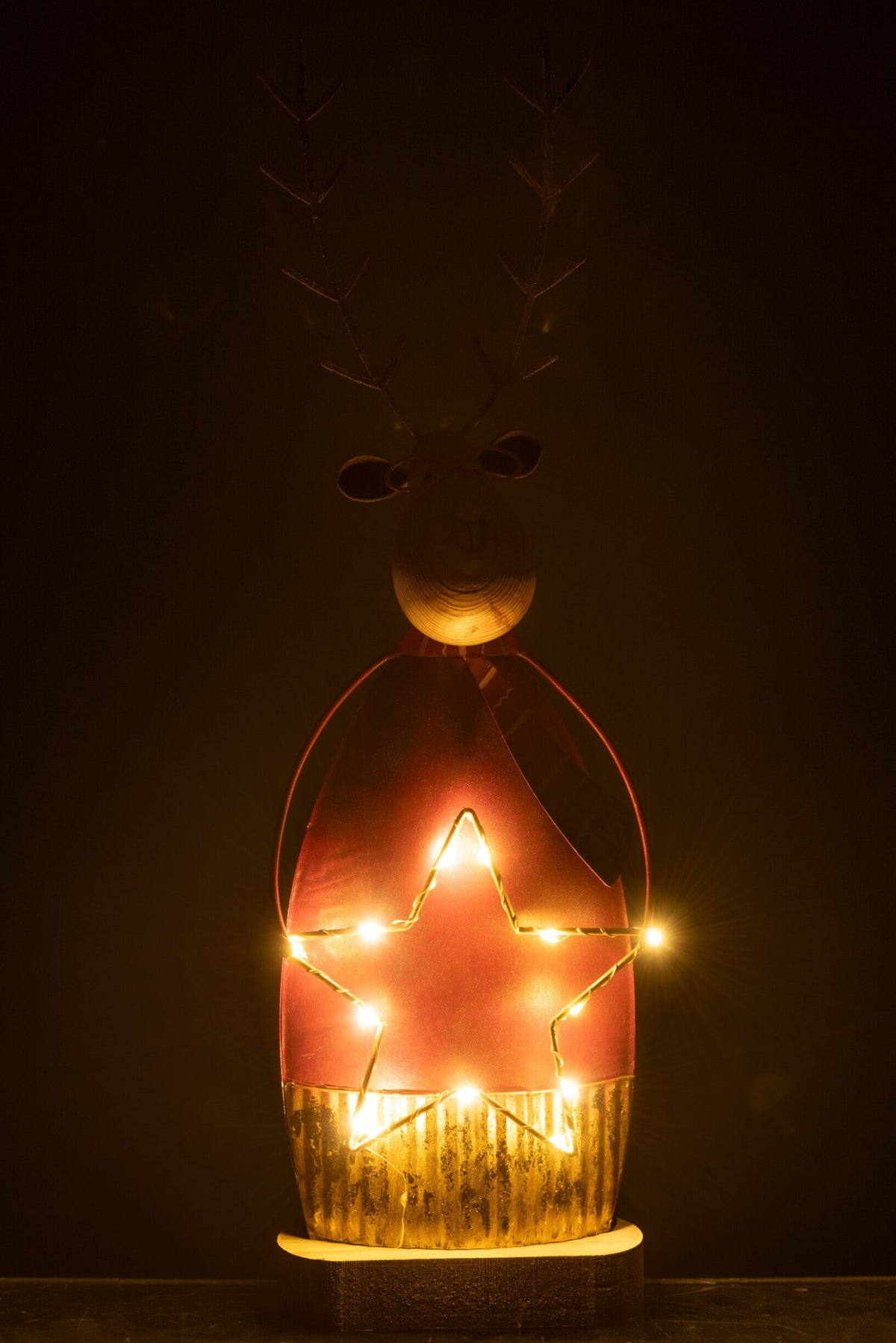 Reindeer Deco+Scarf/Glasses LED Metal Rust/Gold Large