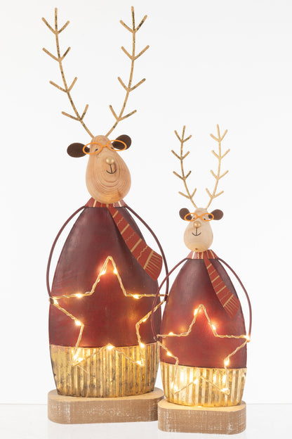 Reindeer Deco+Scarf/Glasses LED Metal Rust/Gold Large