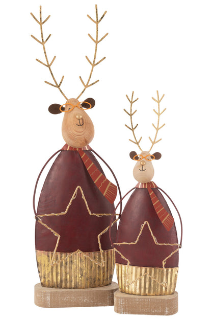 Reindeer Deco+Scarf/Glasses LED Metal Rust/Gold Large