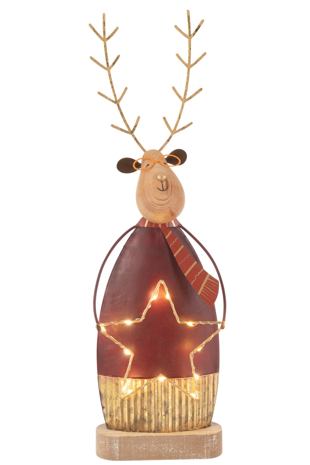 Reindeer Deco+Scarf/Glasses LED Metal Rust/Gold Large