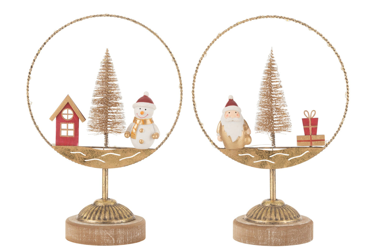 Circle On Foot LED Santa/Snowman Gold/Rust Assortment Of 2