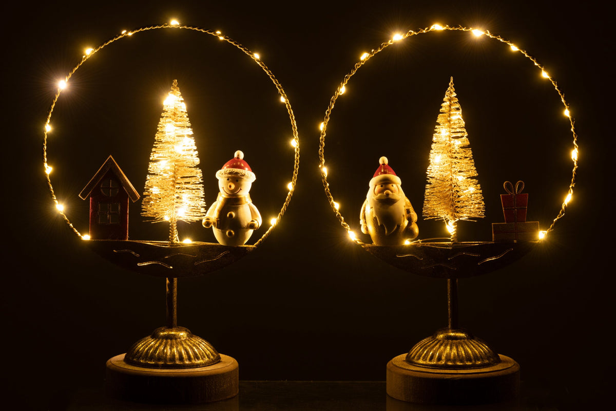 Circle On Foot LED Santa/Snowman Gold/Rust Assortment Of 2