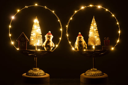Circle On Foot LED Santa/Snowman Gold/Rust Assortment Of 2