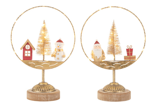 Circle On Foot LED Santa/Snowman Gold/Rust Assortment Of 2