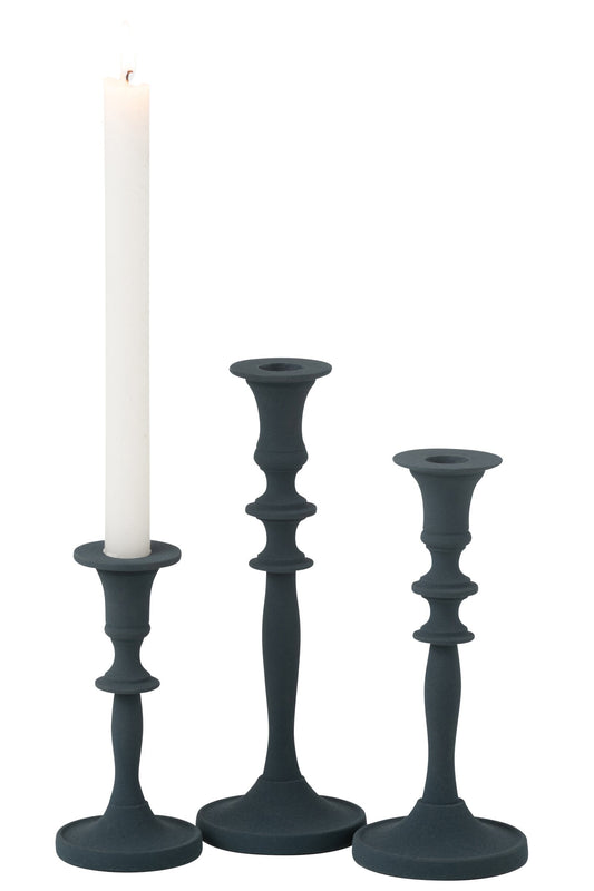 Set Van 3 Kaarshouders Klassiek Aluminium Blauw