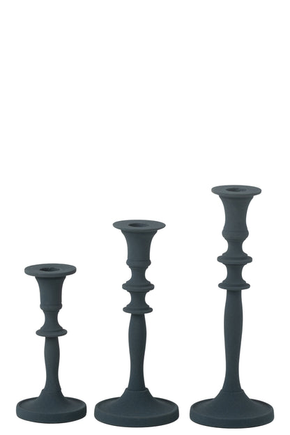 Set Van 3 Kaarshouders Klassiek Aluminium Blauw