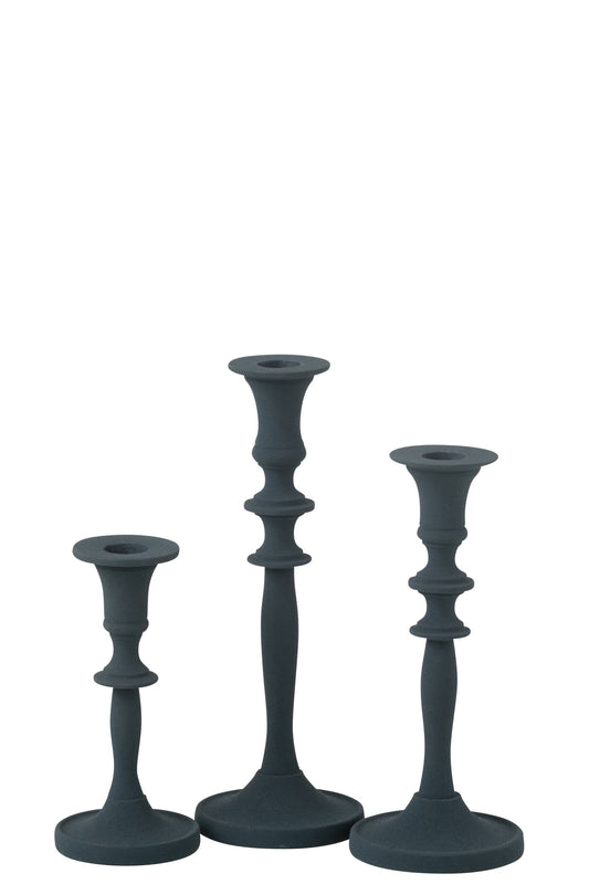 Set Van 3 Kaarshouders Klassiek Aluminium Blauw