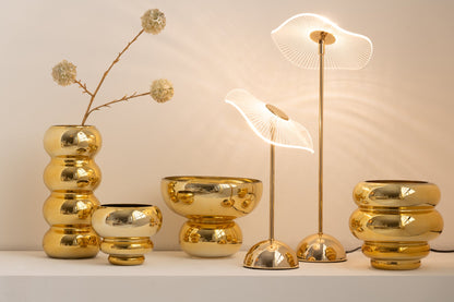 Lampe de table led fleur métal/Plasmalltic or petit