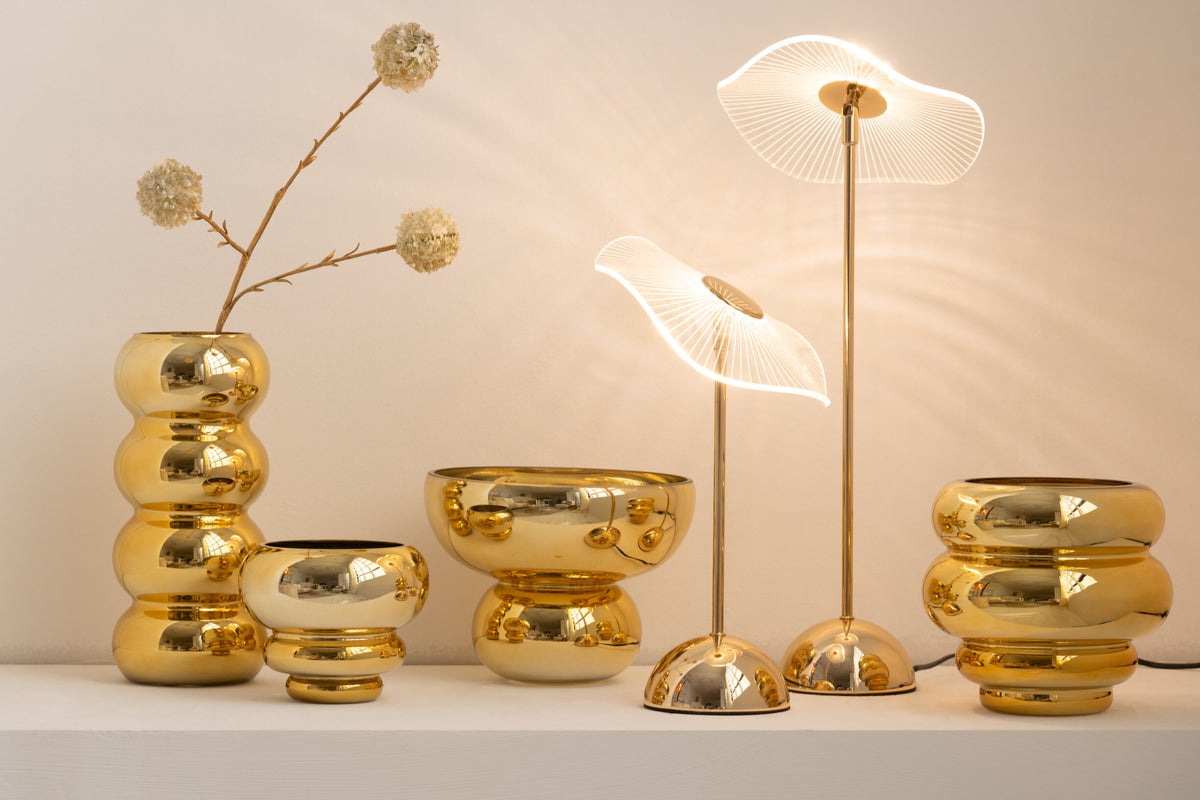 Table lamp led flower metal/plastic gold large
