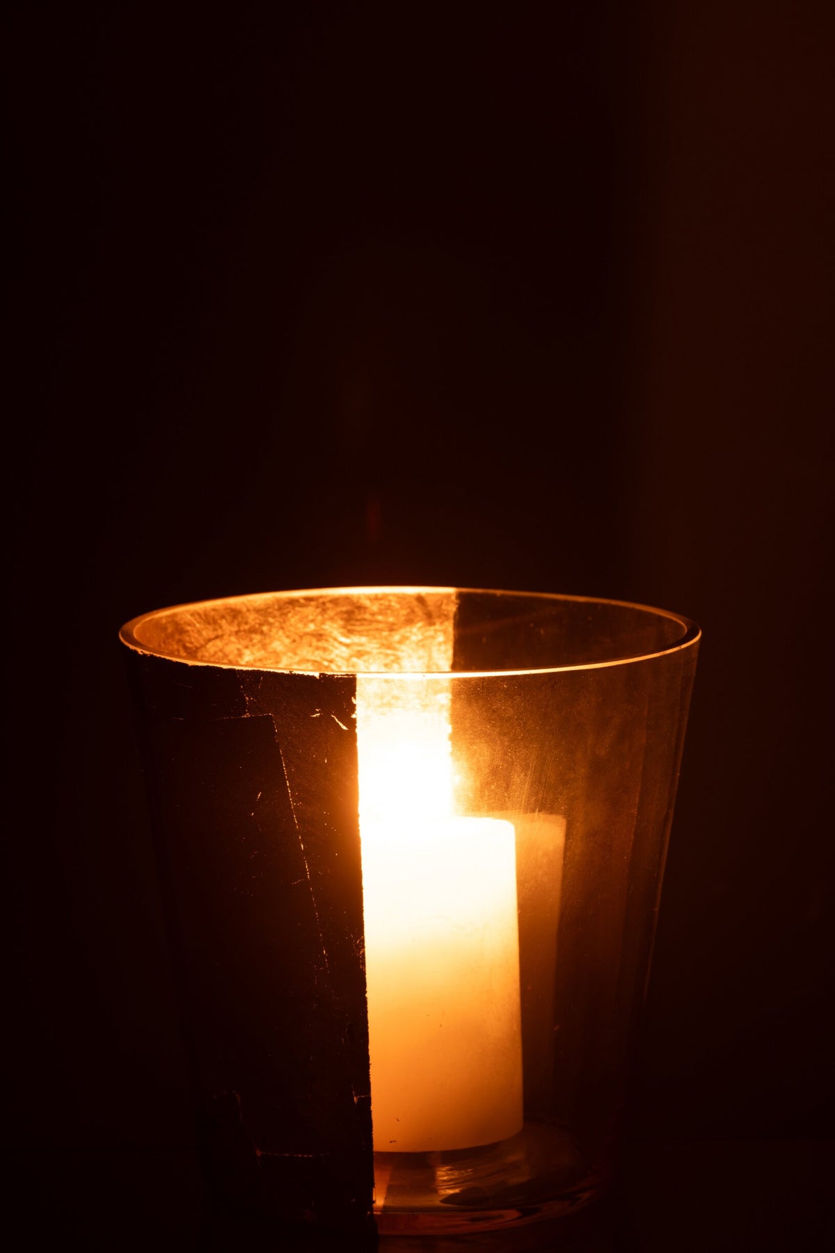 Windlicht Boe Glas Transparant/Goud Medium