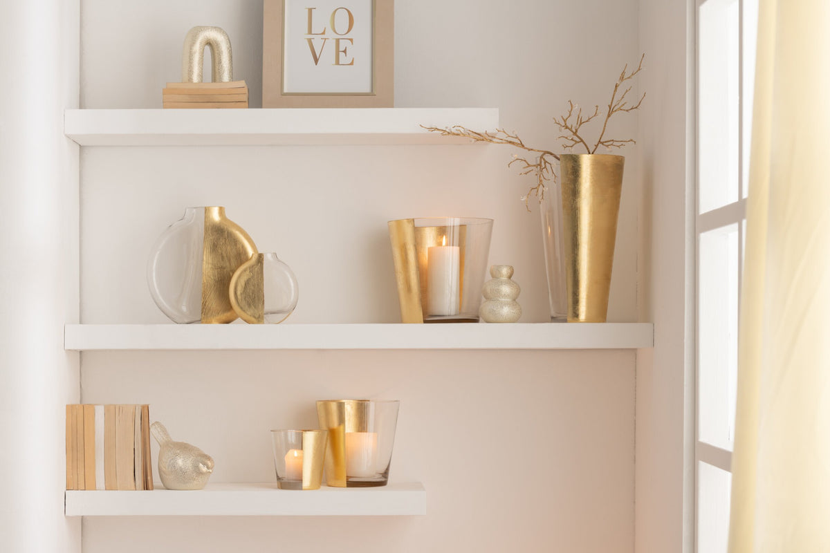 Windlicht Boe Glas Transparant/Goud Medium