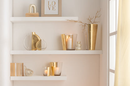 Windlicht Boe Glas Transparant/Goud Medium