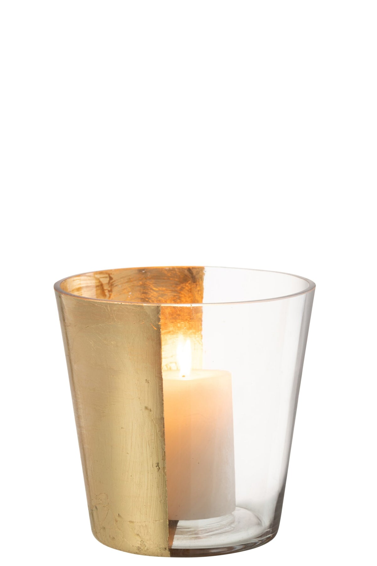 Windlicht Boe Glas Transparant/Goud Medium