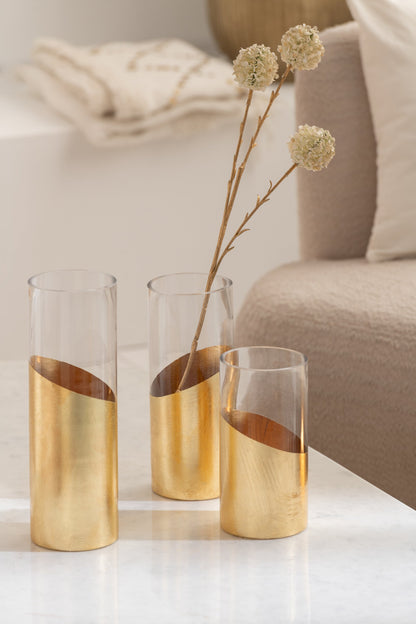Windlicht Moa Glas Transparant/Goud Large