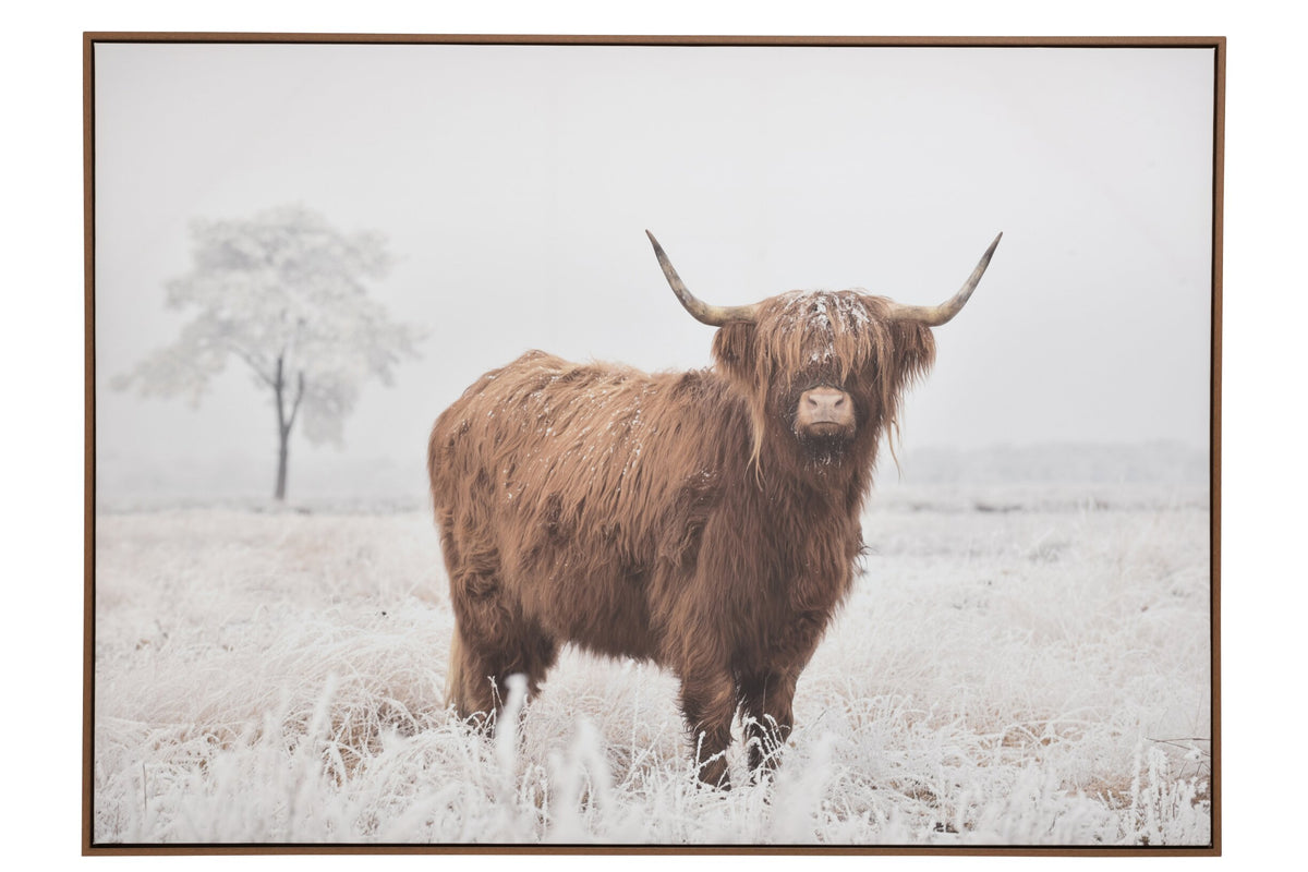 Wall Deco Landscape Yak Pinewood/Polyresin White/Brown