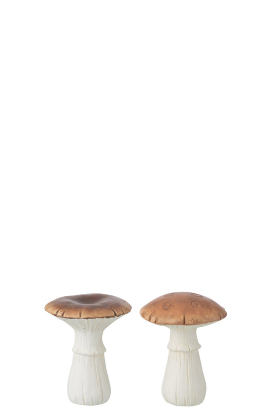 Mushroom Porcelain White/Brown Medium Assortment Of 2