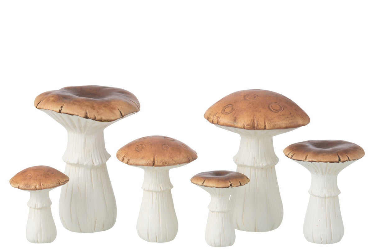 Mushroom Porcelain White/Brown Large Assortment Of 2