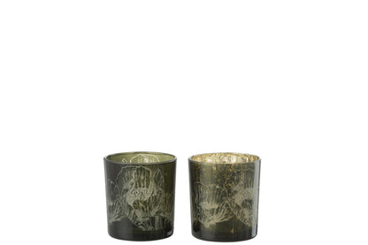 T-Lichthouder Bloemen Glas Kaki Groen/Antiek Kaki Groen Small Assortiment Van 2