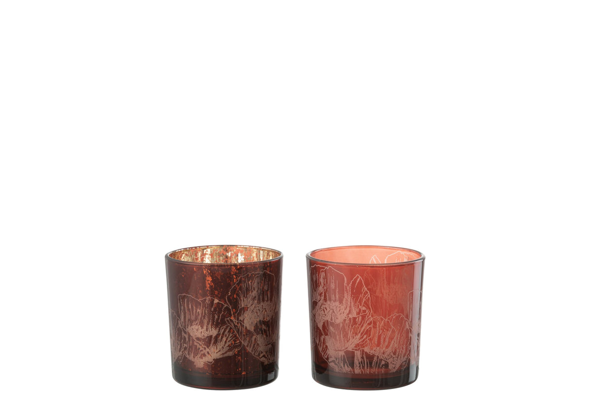 T-Lichthouder Bloemen Glas Bordeaux/Antiek Bordeaux Small Assortiment Van 2
