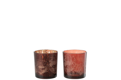T-Lichthouder Bloemen Glas Bordeaux/Antiek Bordeaux Small Assortiment Van 2
