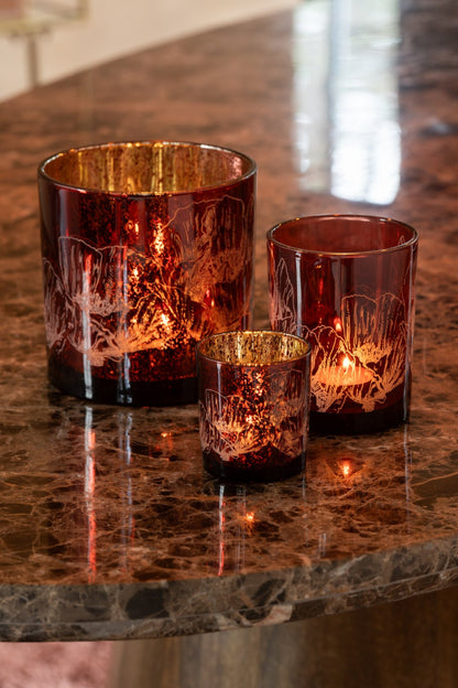 T-Lichthouder Bloemen Glas Bordeaux/Antiek Bordeaux Small Assortiment Van 2