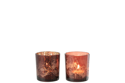 T-Lichthouder Bloemen Glas Bordeaux/Antiek Bordeaux Small Assortiment Van 2