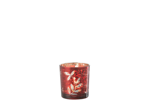 T-Lichthouder Blaadjes Glas Rood/Antiek Goud Small