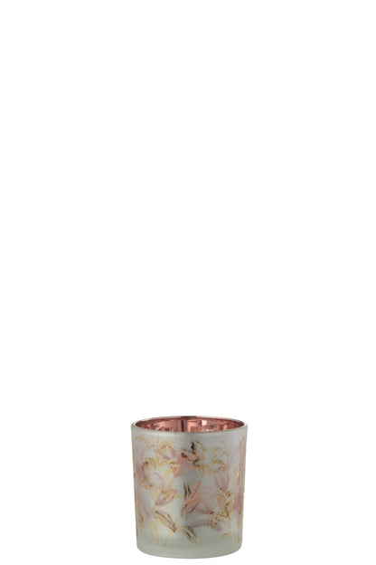 T-Lichthouder Bloemen Glas Mat Wit/Rood/Goud Small