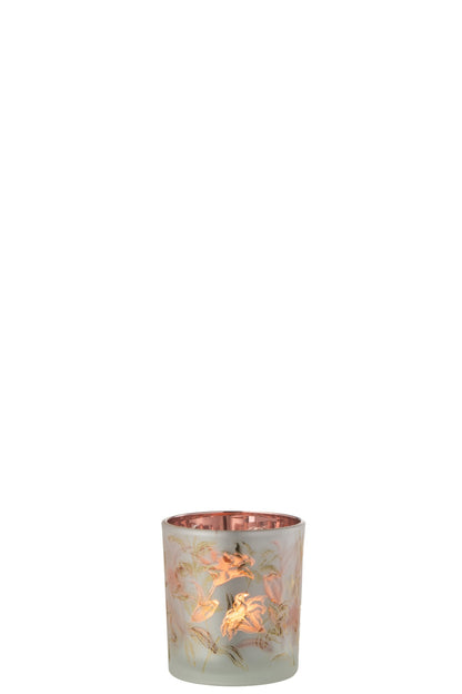 T-Lichthouder Bloemen Glas Mat Wit/Rood/Goud Small